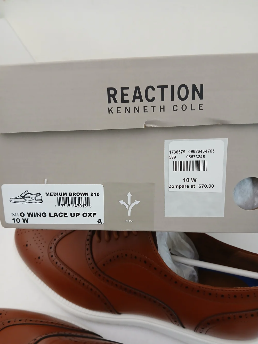 Kenneth Cole Tan Men's Nio Wingtip Lace Up Oxfords with White Sole $30